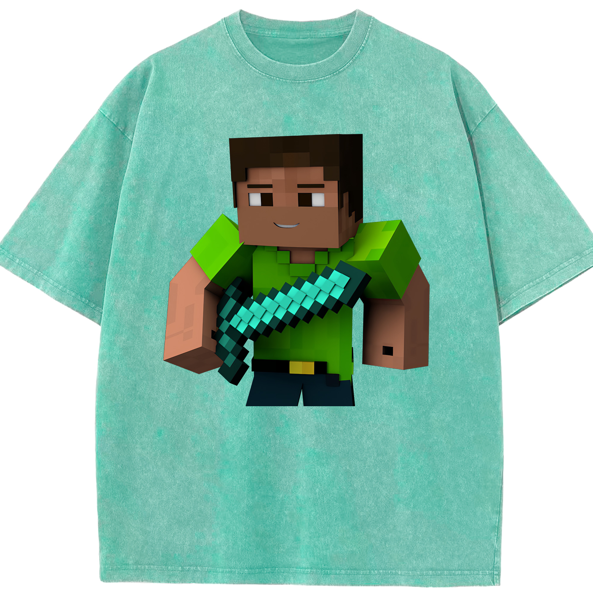 （画像用） マインクラフト ブロックの世界 Minecraft MC Block world 綿100% ヴィンテージ風 半袖Tシャツ（フロントプリント）